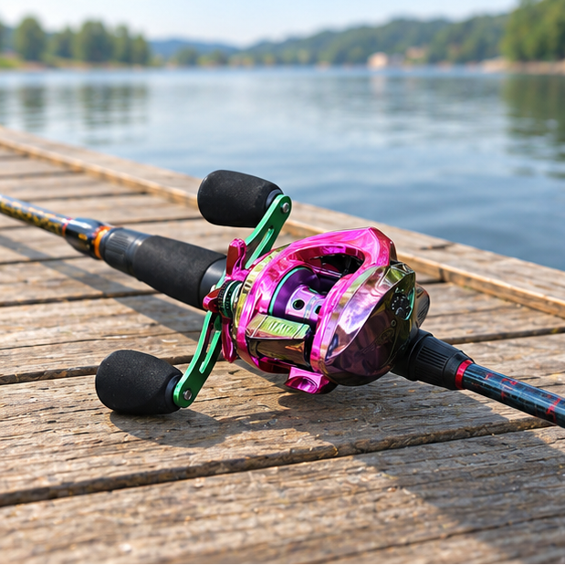 Royelle Baitcasting Fishing Rod And Reel Combo-Portable Carbon Fiber Pole