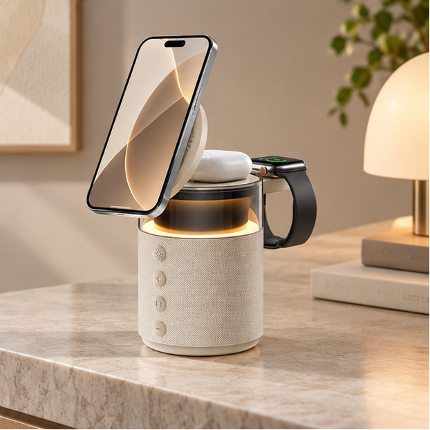 Royora 5 in 1 Magnetic Wireless Charging Station with Bluetooth Speaker and Night Light