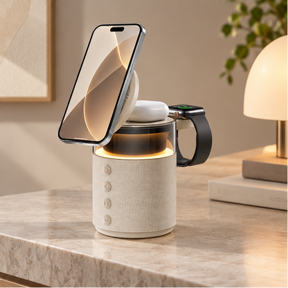 Royora 5 in 1 Magnetic Wireless Charging Station with Bluetooth Speaker and Night Light
