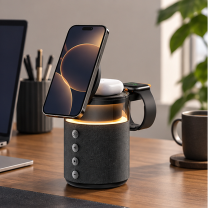 Royora 5 in 1 Magnetic Wireless Charging Station with Bluetooth Speaker and Night Light