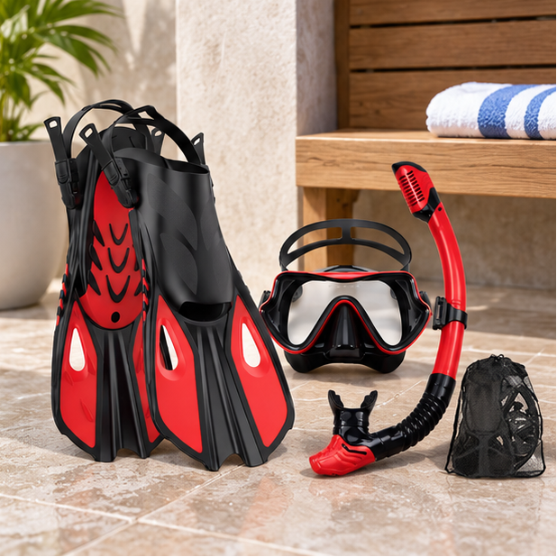 Royeva Adult Snorkeling Gear Set-Panoramic Dive Mask Fins And Dry Top Snorkel