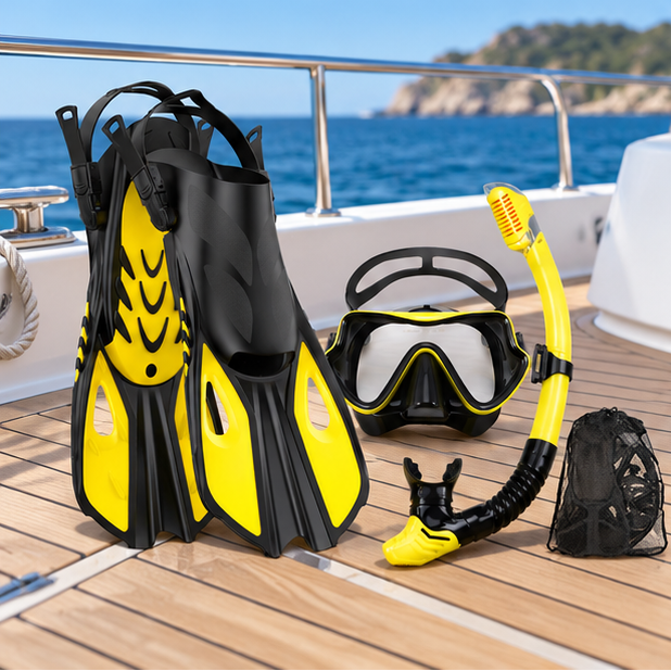 Royeva Adult Snorkeling Gear Set-Panoramic Dive Mask Fins And Dry Top Snorkel