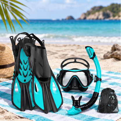 Royeva Adult Snorkeling Gear Set-Panoramic Dive Mask Fins And Dry Top Snorkel