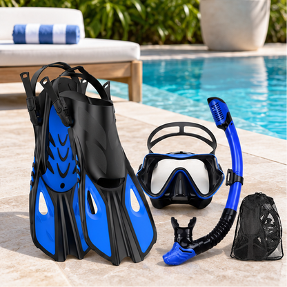 Royeva Adult Snorkeling Gear Set-Panoramic Dive Mask Fins And Dry Top Snorkel