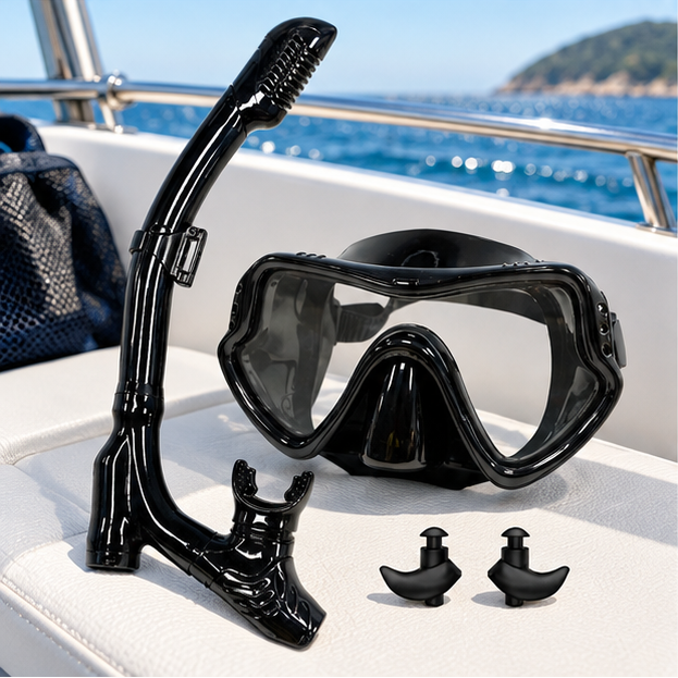 Royeva Professional Snorkel Mask Set-Anti Fog Diving Mask And Dry Top Snorkel Black