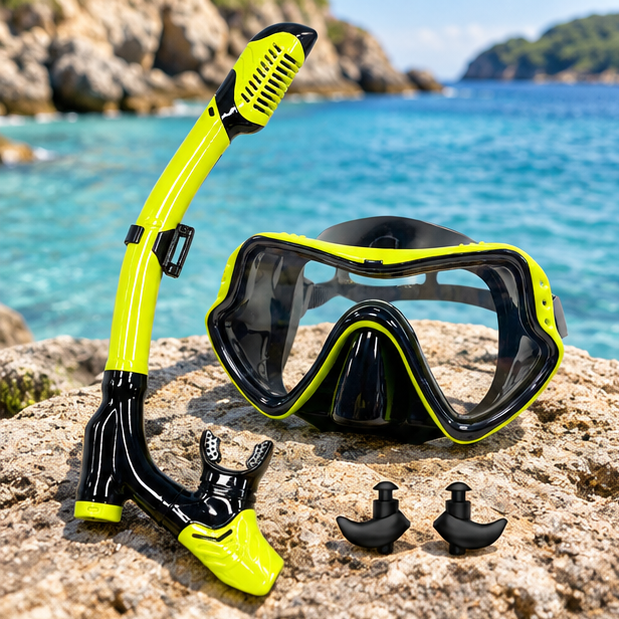 Royeva Professional Snorkel Mask Set-Anti Fog Diving Mask And Dry Top Snorkel Black