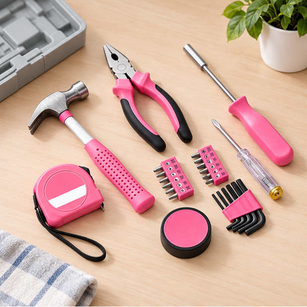 Royelle Pink Household Tool Set-DIY Repair Kit With Storage Case