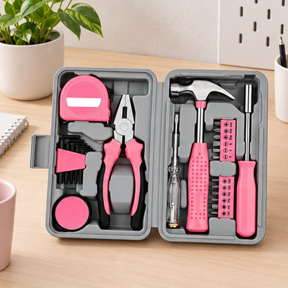 Royelle Pink Household Tool Set-DIY Repair Kit With Storage Case