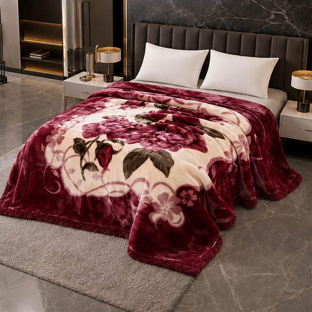 Novara Heavy Warm Fluffy Blanket King Size - Floral Mink Weighted Quilted Throw
