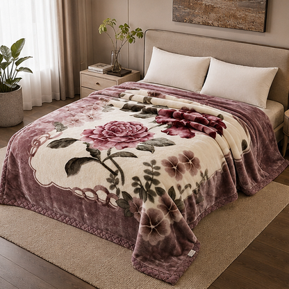 Novara Heavy Warm Fluffy Blanket King Size - Floral Mink Weighted Quilted Throw