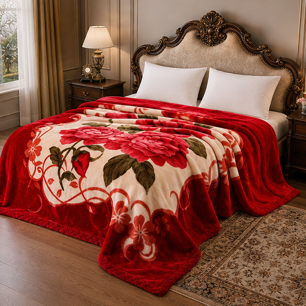 Novara Heavy Warm Fluffy Blanket King Size - Floral Mink Weighted Quilted Throw