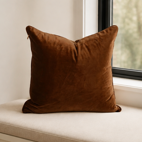 Eloria Luxury Brown Velvet Throw Pillow Cover for Sofa & Bed Decor