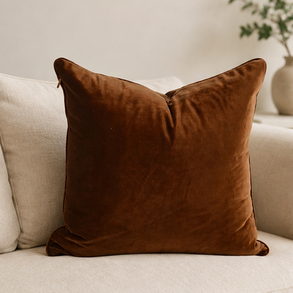 Eloria Luxury Brown Velvet Throw Pillow Cover for Sofa & Bed Decor
