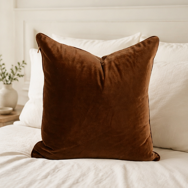 Eloria Luxury Brown Velvet Throw Pillow Cover for Sofa & Bed Decor