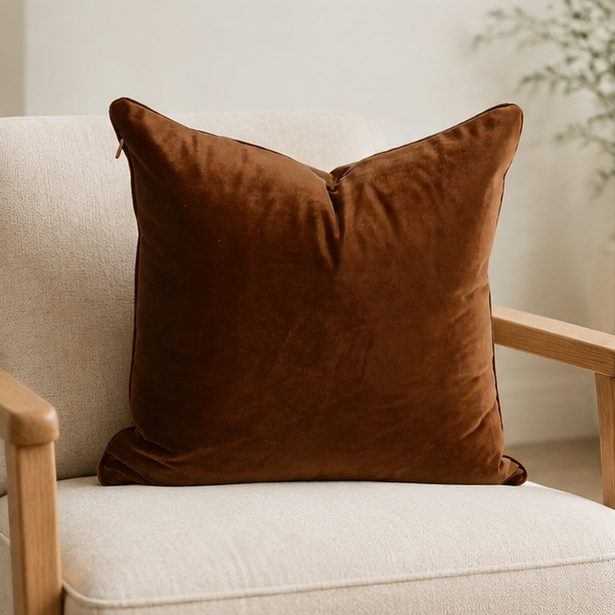 Eloria Luxury Brown Velvet Throw Pillow Cover for Sofa & Bed Decor