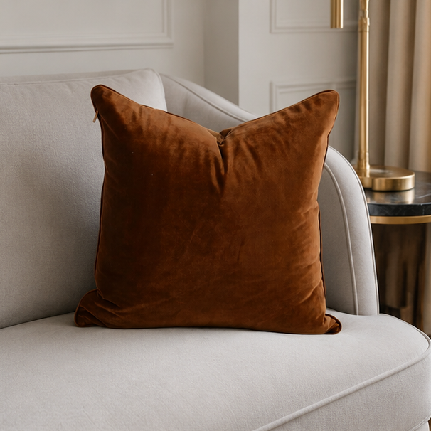 Eloria Luxury Brown Velvet Throw Pillow Cover for Sofa & Bed Decor