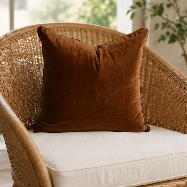 Eloria Luxury Brown Velvet Throw Pillow Cover for Sofa & Bed Decor