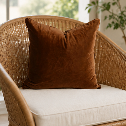 Eloria Luxury Brown Velvet Throw Pillow Cover for Sofa & Bed Decor