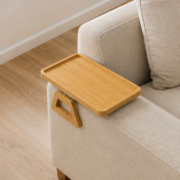 Novara Bamboo Armrest Tray Table for Sofa Couch Arm-Wide Flat Design