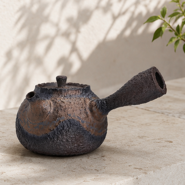 Royora Japanese Kyusu Teapot - Textured Ceramic Side Handle Tea Kettle