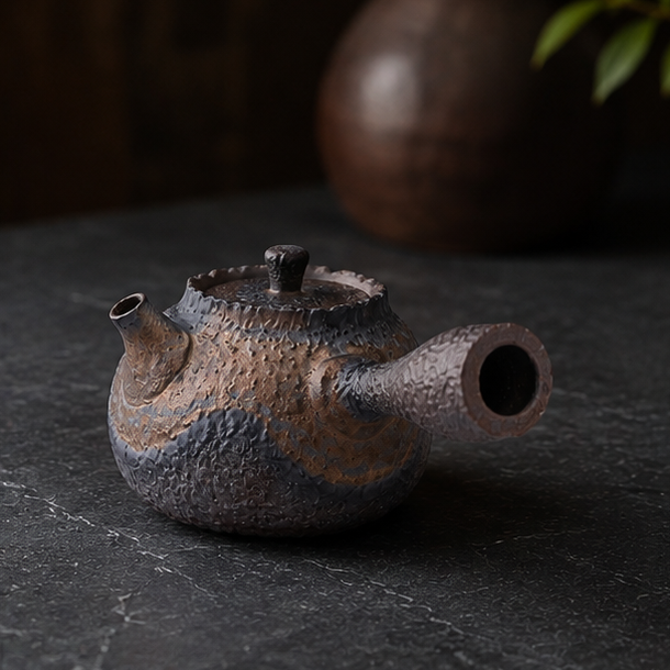 Royora Japanese Kyusu Teapot - Textured Ceramic Side Handle Tea Kettle