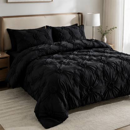 Royora Ruffle Flower Pintuck Duvet Cover Set-Elegant Quilted Bedding