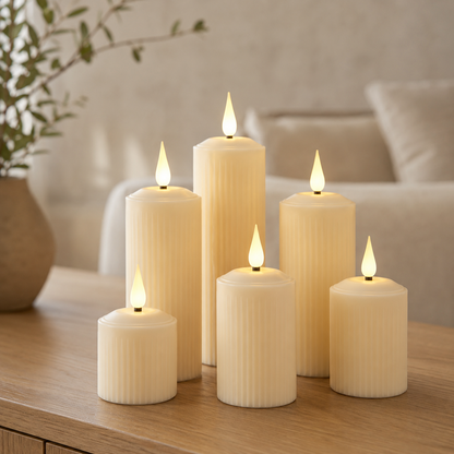 Novara LED Flameless Pillar Candles-Flickering Rechargeable Wax Candle Set