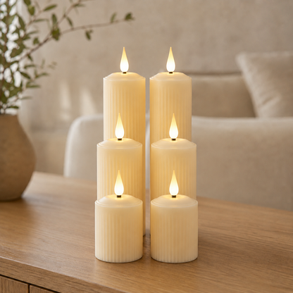 Novara LED Flameless Pillar Candles-Flickering Rechargeable Wax Candle Set