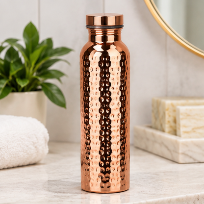 Royeva Hammered Pure Copper Water Bottle-800ml Leakproof Ayurveda Yoga Drinking Bottle