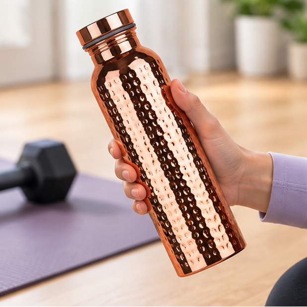 Royeva Hammered Pure Copper Water Bottle-800ml Leakproof Ayurveda Yoga Drinking Bottle
