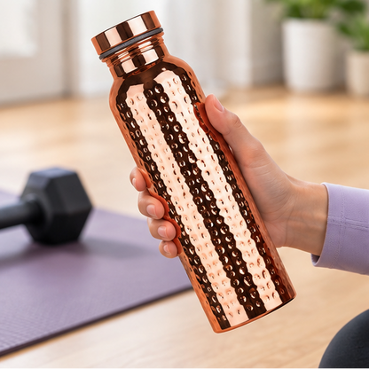 Royeva Hammered Pure Copper Water Bottle-800ml Leakproof Ayurveda Yoga Drinking Bottle