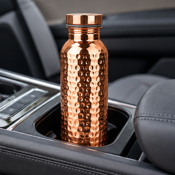 Royeva Hammered Pure Copper Water Bottle-800ml Leakproof Ayurveda Yoga Drinking Bottle