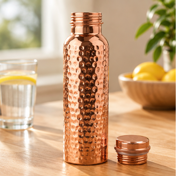 Royeva Hammered Pure Copper Water Bottle-800ml Leakproof Ayurveda Yoga Drinking Bottle