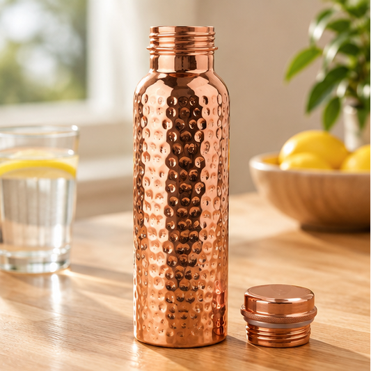 Royeva Hammered Pure Copper Water Bottle-800ml Leakproof Ayurveda Yoga Drinking Bottle