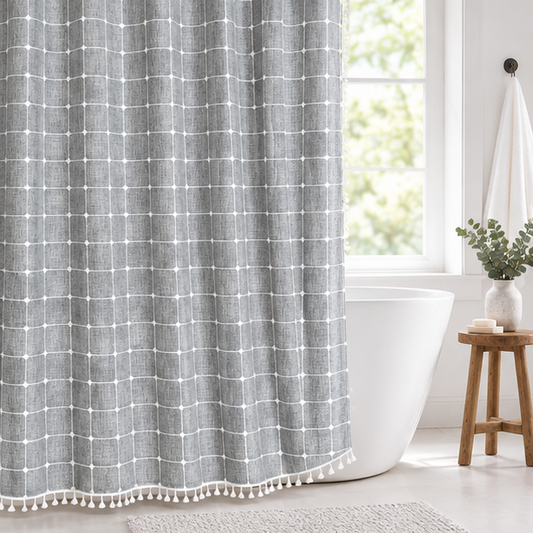 Royelle Waterproof Bohemian Linen Shower Curtain With Tassels