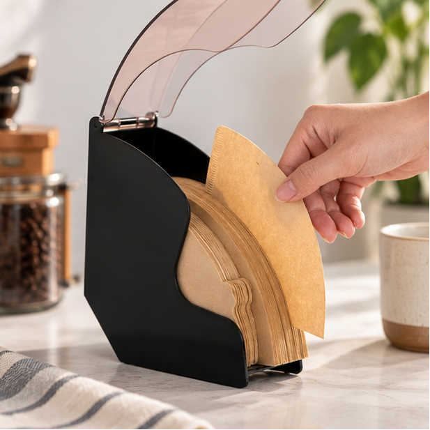 Royeva Coffee Filter Holder With Acrylic Cover-Pour Over Paper Storage Dispenser