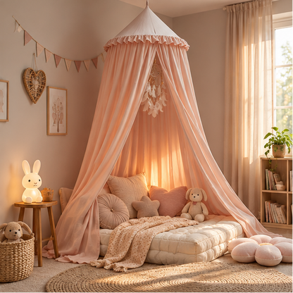 Royeva Kids Bed Canopy With Tassels And Ruffles