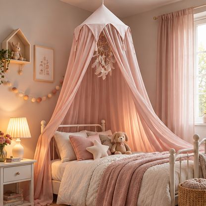 Royeva Kids Bed Canopy With Tassels And Ruffles