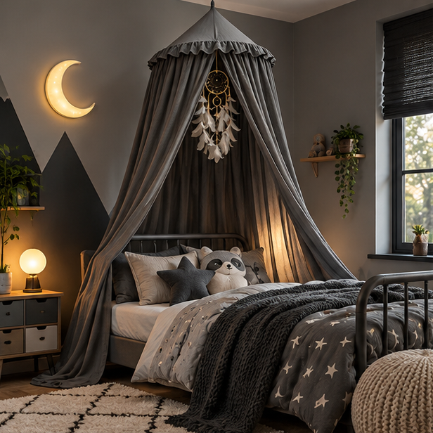 Royeva Kids Bed Canopy With Tassels And Ruffles