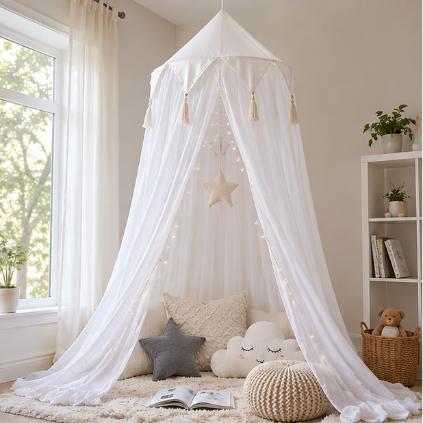 Royeva Kids Bed Canopy With Tassels And Ruffles