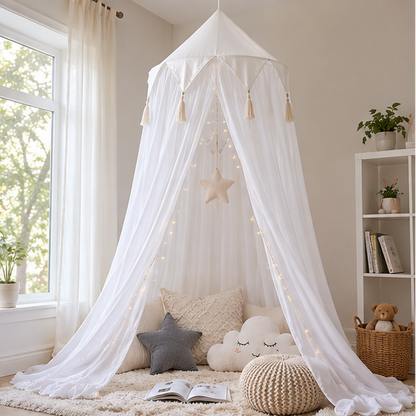 Royeva Kids Bed Canopy With Tassels And Ruffles