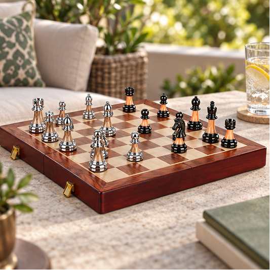 Royora Wooden Chess Set With 45 Cm Board And Metal Pieces