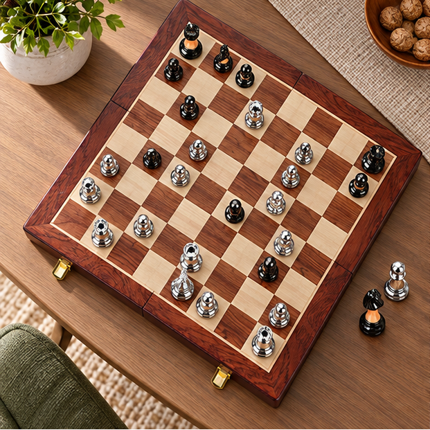 Royora Wooden Chess Set With 45 Cm Board And Metal Pieces