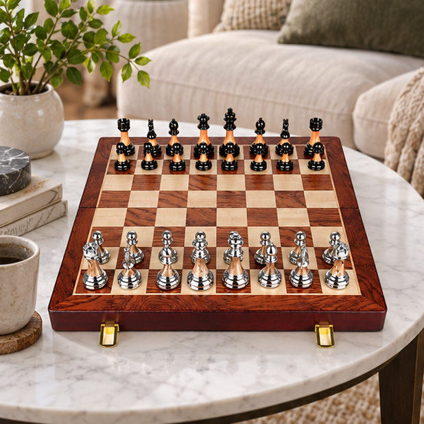 Royora Wooden Chess Set With 45 Cm Board And Metal Pieces