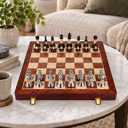 Royora Wooden Chess Set With 45 Cm Board And Metal Pieces
