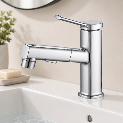 Royeva Pull-Out Three-Mode Brass Kitchen Sink Faucet-Square Design