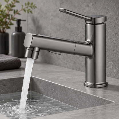 Royeva Pull-Out Three-Mode Brass Kitchen Sink Faucet-Square Design