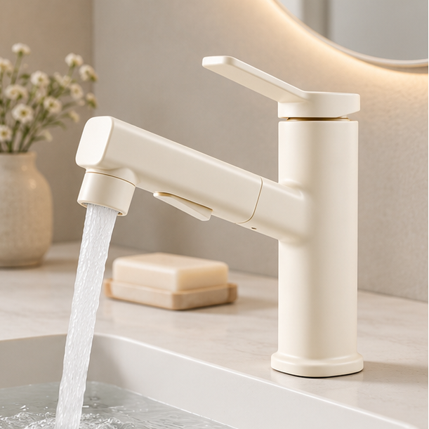 Royeva Pull-Out Three-Mode Brass Kitchen Sink Faucet-Square Design