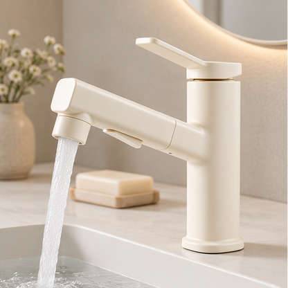 Royeva Pull-Out Three-Mode Brass Kitchen Sink Faucet-Square Design