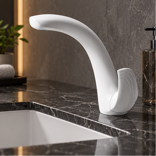 Royeva Modern White C Shaped Bathroom Basin Faucet Single Lever Sink Tap